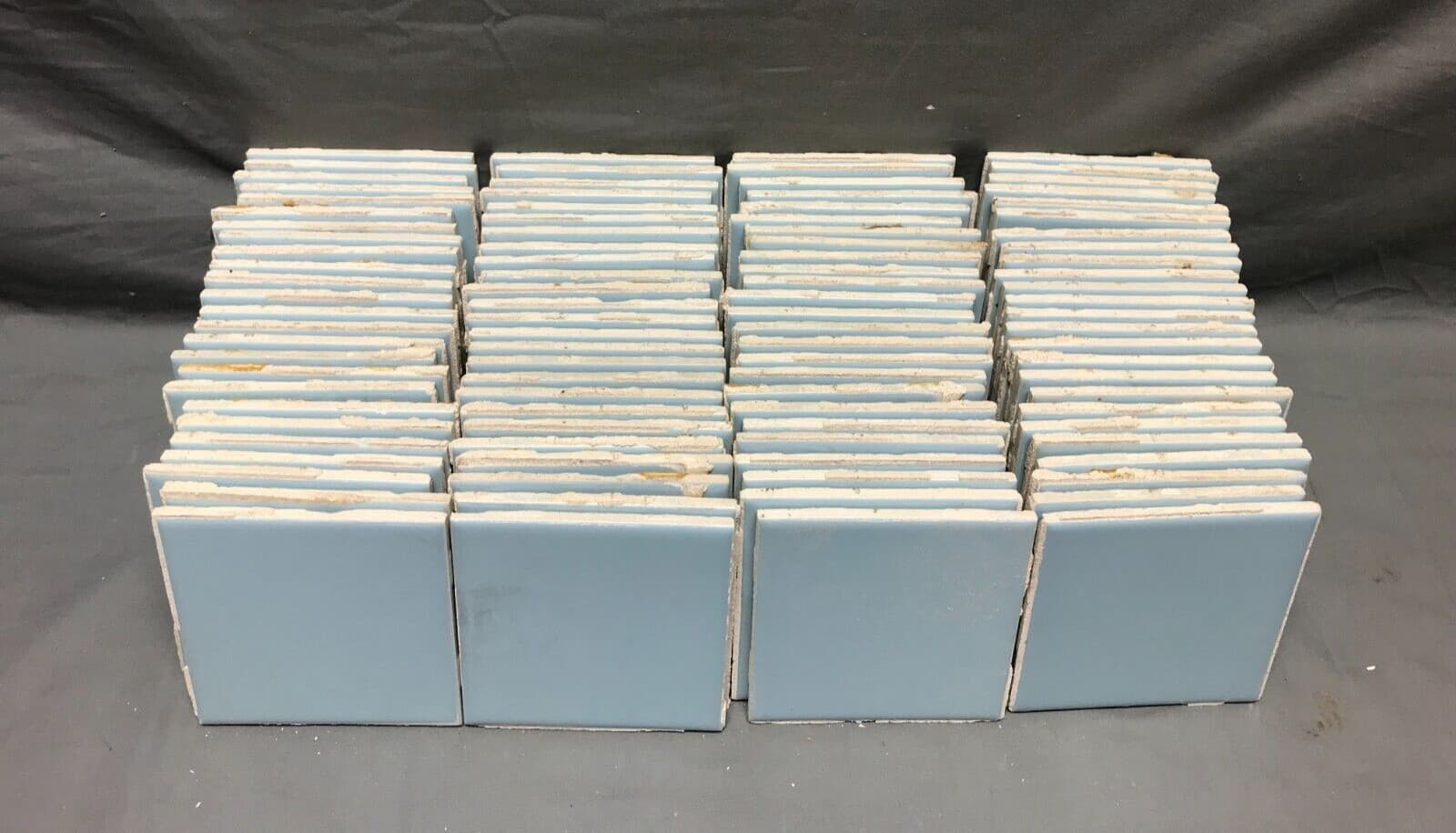Antique Lot 80 Vintage Ceramic 4" SQ. Blue Made USA Bathroom Tiles Old 636-25B 2