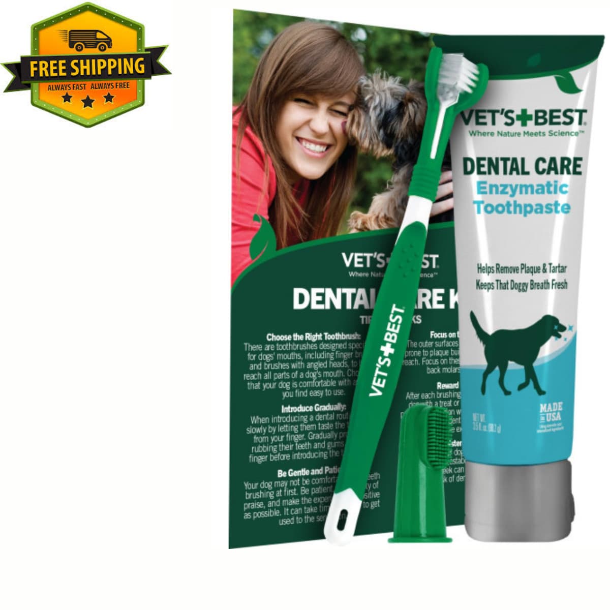 Vet’s Best Dog Toothbrush and Enzymatic Toothpaste Set | Teeth Cleaning and