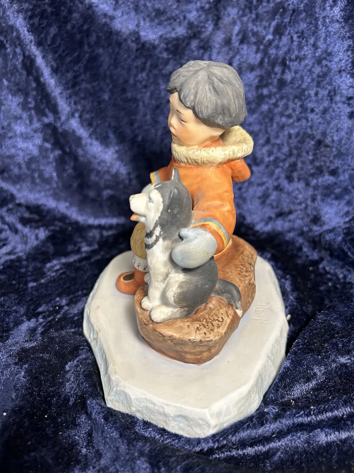 ALASKAN BOY WITH AKITA ? DOG ~ 5”x5.5” ~ Porcelain ~ Just Precious ~ VGC ~ 3