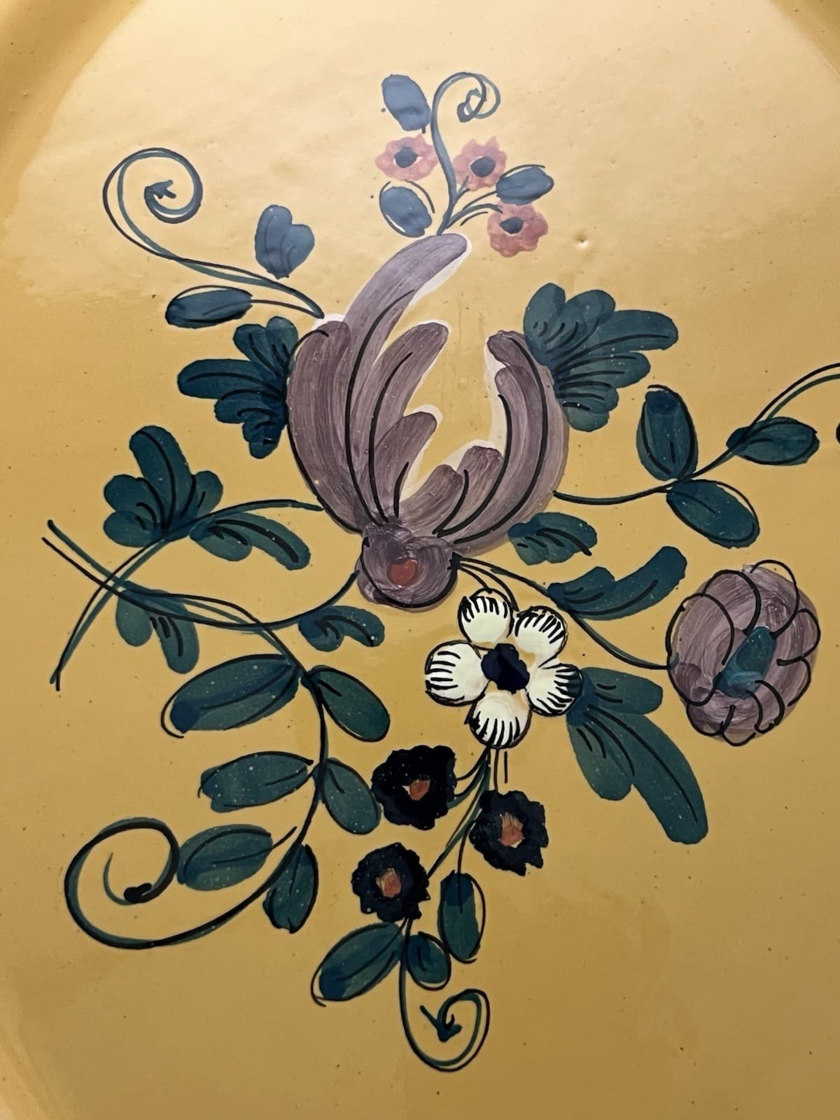 Cottura Italy 1950s Hand-Painted Yellow Floral Majolica Platter, 15x12.5” 6