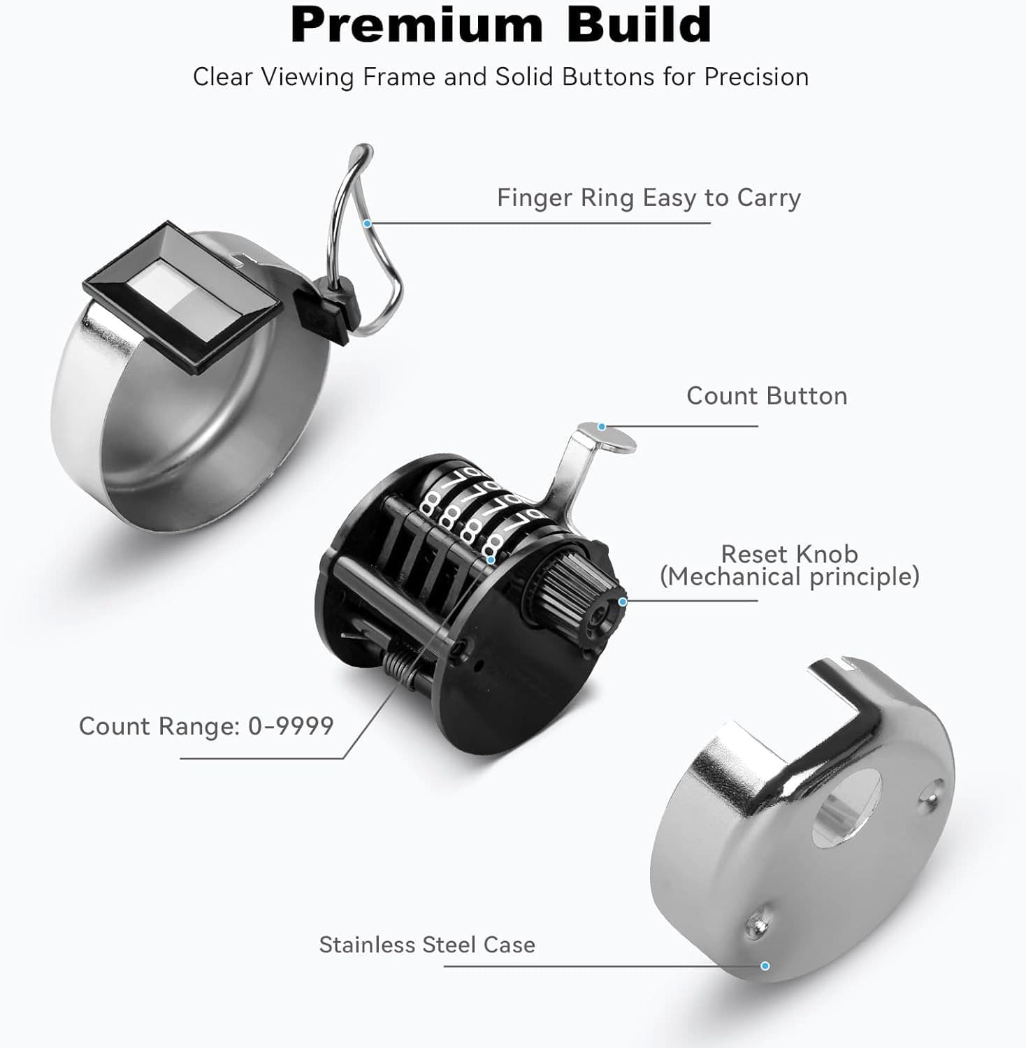Clicker Counter, Metal Hand Tally Counter with 4 Digit Silver  5