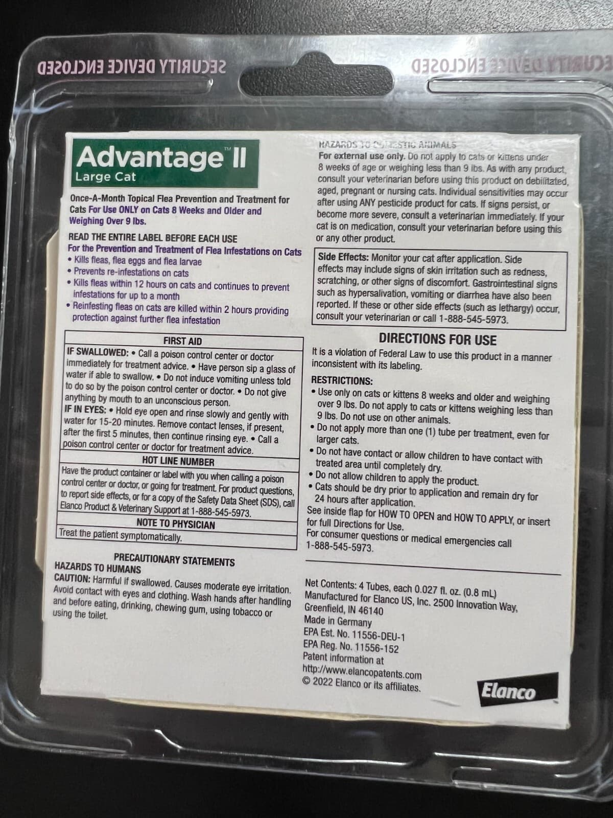 Advantage II for Cats over 9 lbs 4 Pack US EPA APPROVED 2246 2