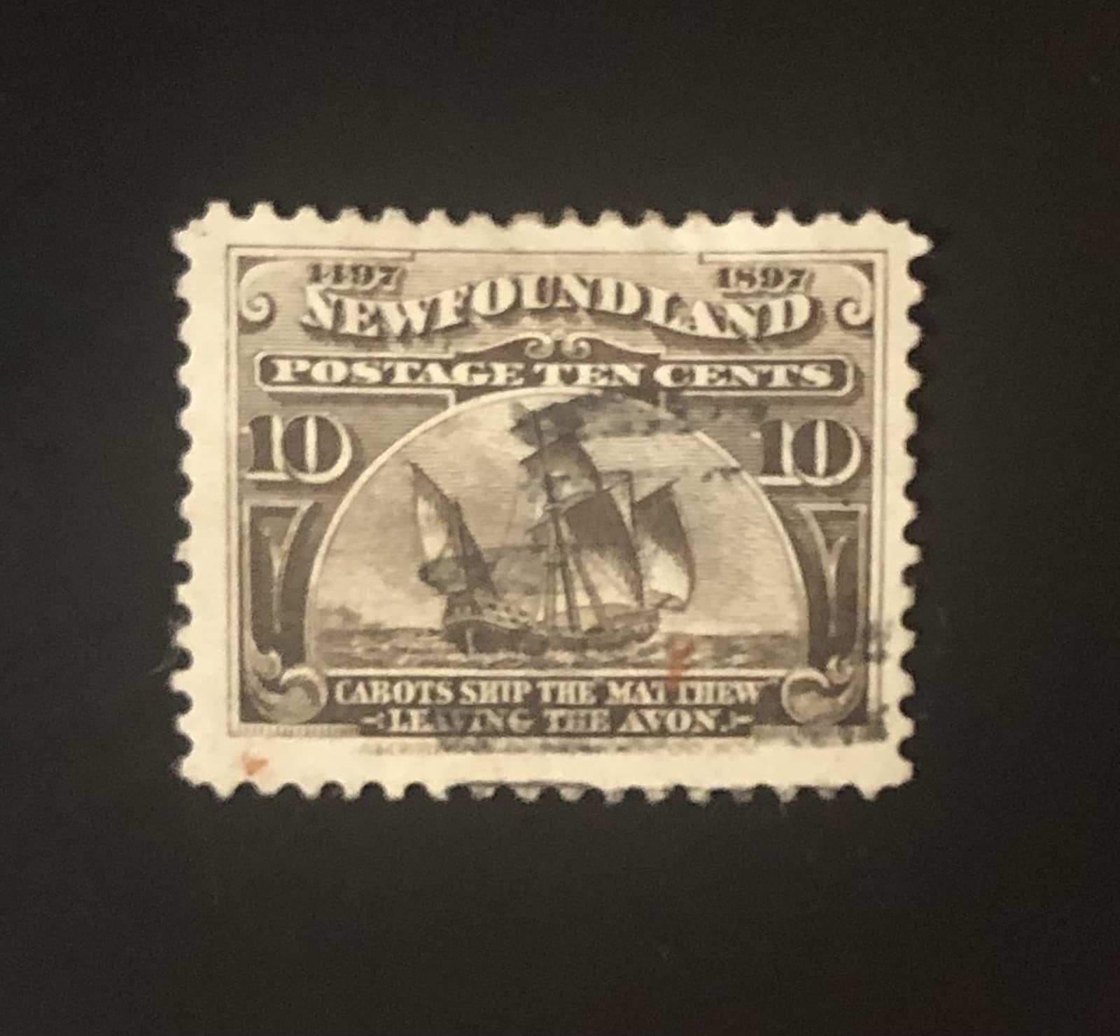 Stamps Canada Newfoundland Sc68  10c blk brn "Mathew" of 1897, see details 3
