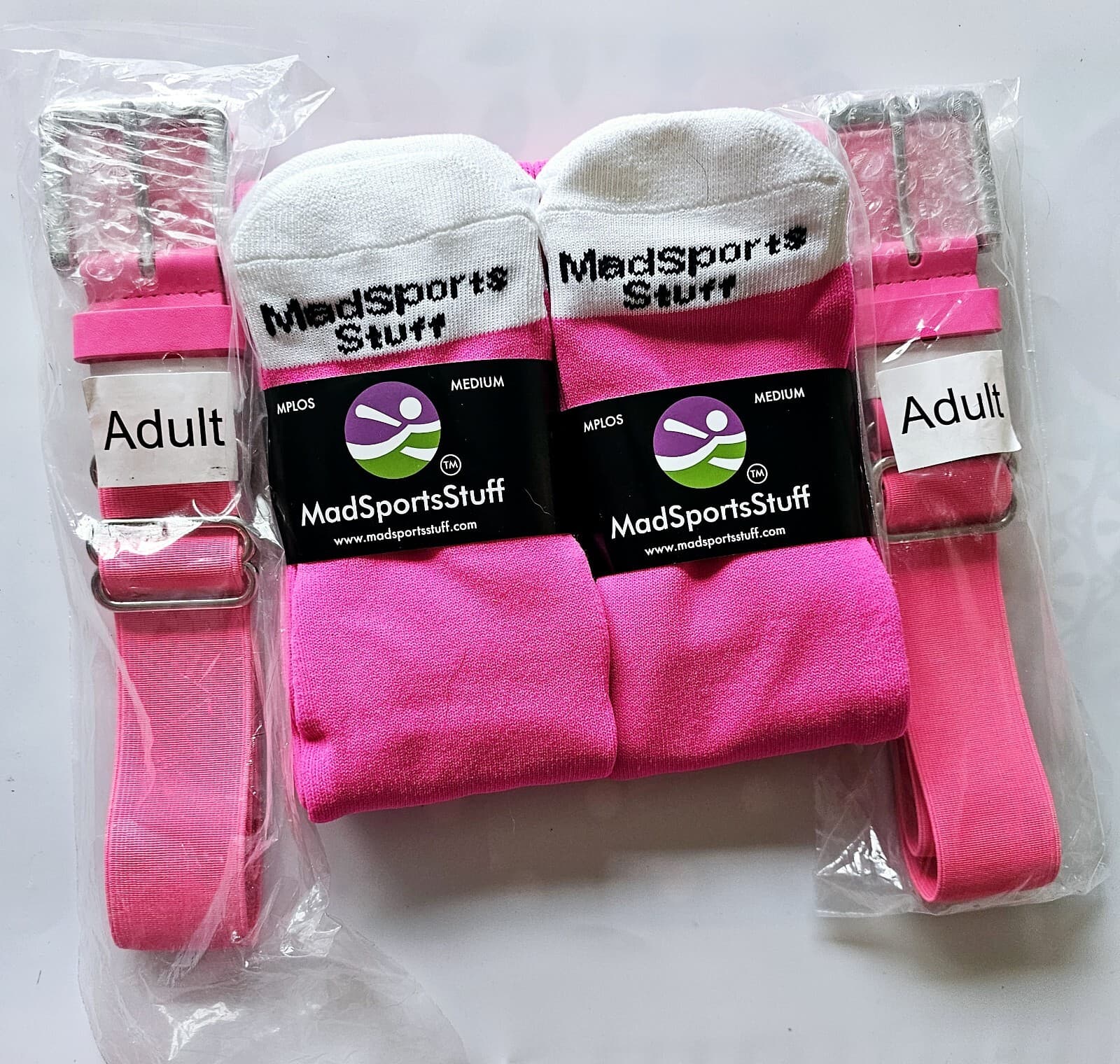 Madsports Stuff MPLOS Youth Medium Neon Pink Baseball Socks & Belts 2 Set New 6