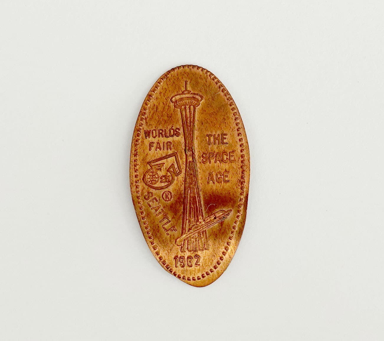 Vintage Pressed Penny 1962 Seattle Washington Worlds Fair Space Age Needle
