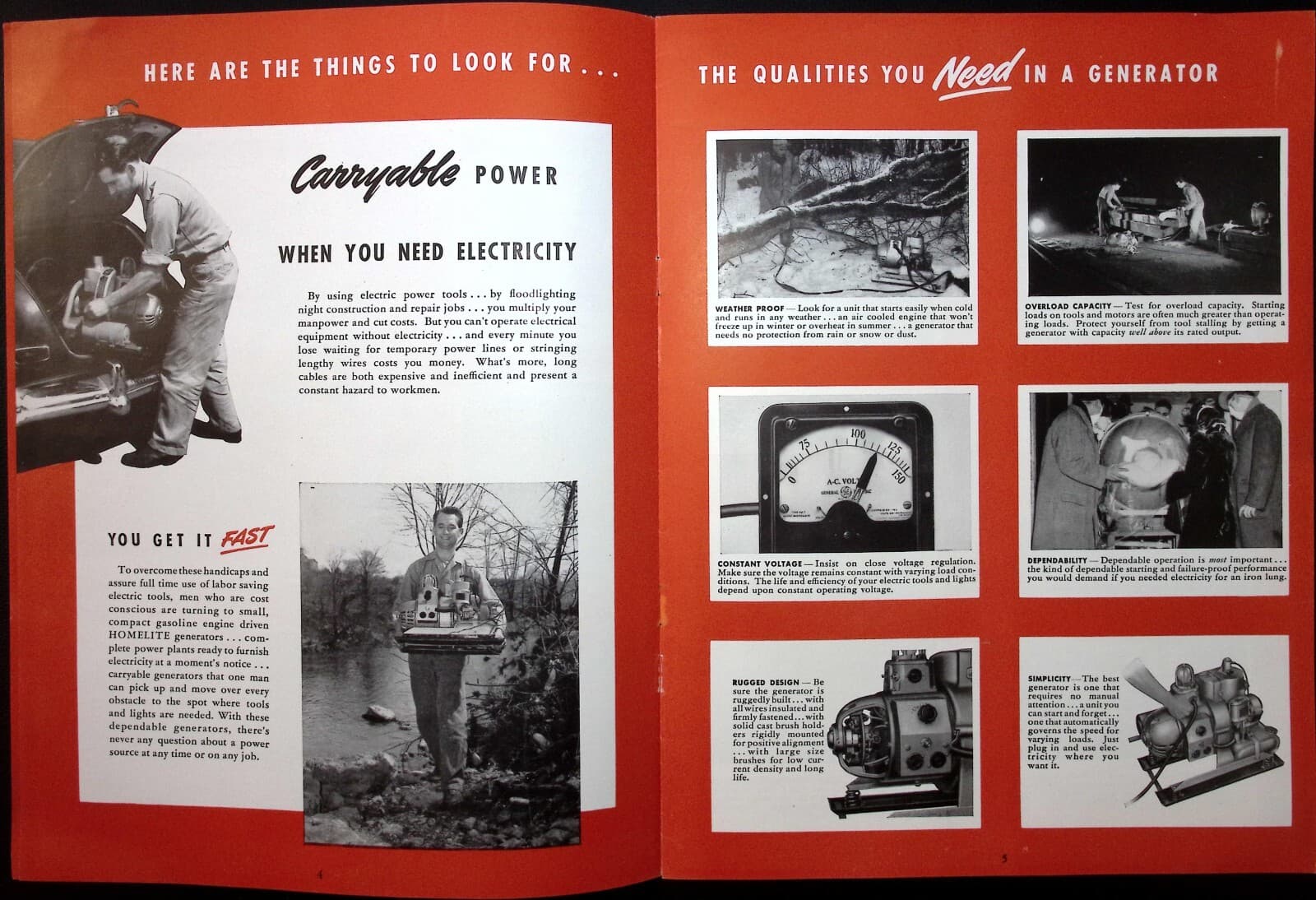 1952 Homelite Carryable Generators Gasoline Engine Driven Brochure Port Chester 4
