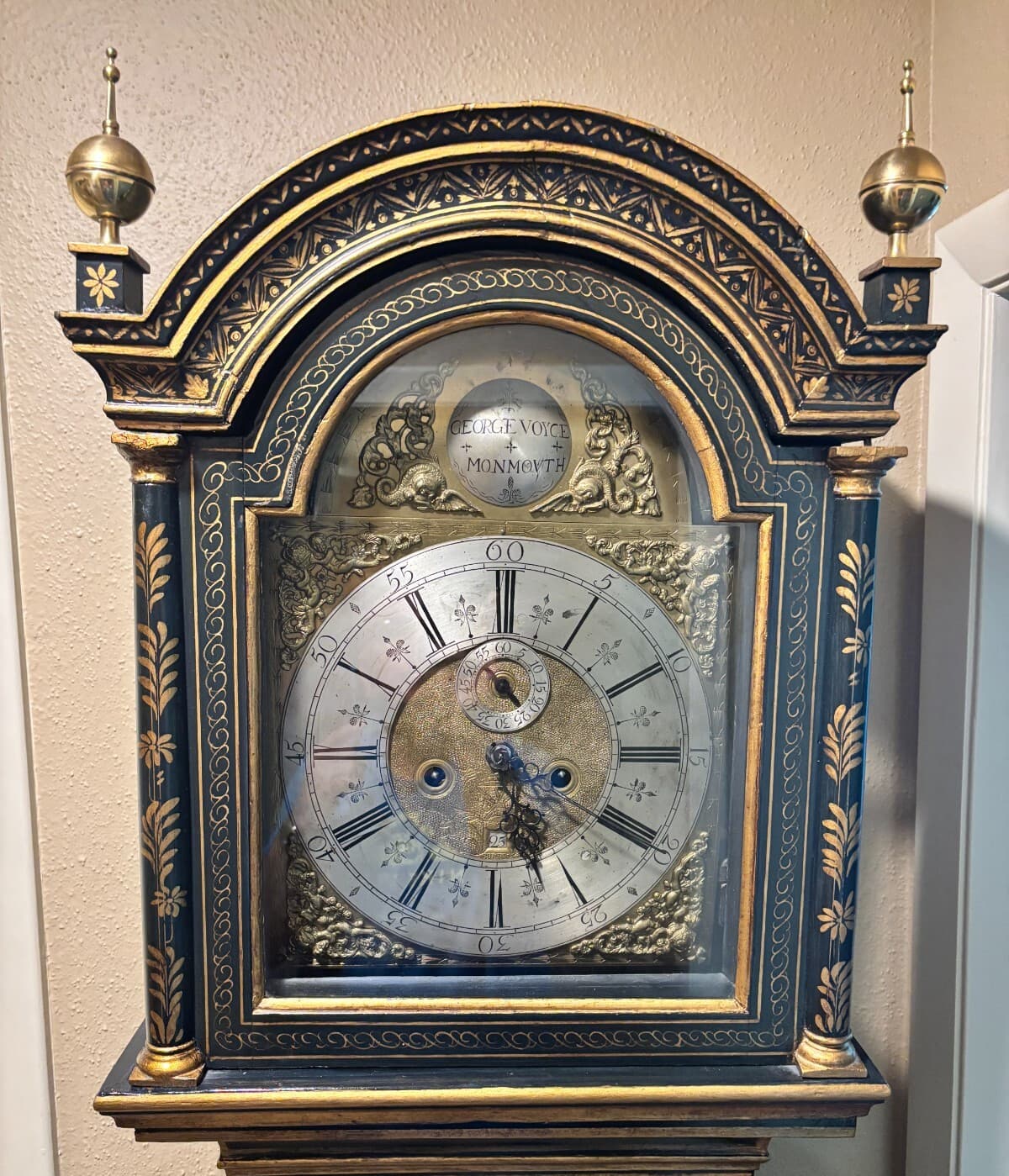 Tall Grandfather Clock George Voyce Monmouth Wales Antique 1700s Chinoiserie 2