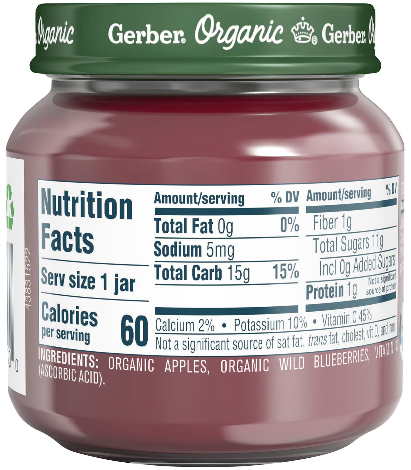 Gerber 2nd Foods Baby Food Jars Organic Apple Wild Blueberry - 4 Oz - Pack of 10 2