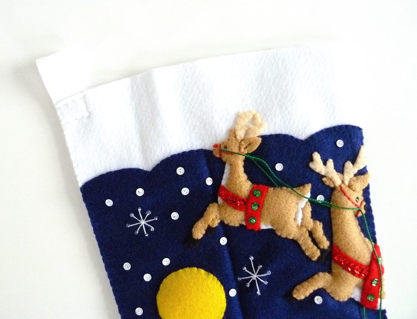 NEW Finished Bucilla Christmas Stocking And To All a Goodnight Santa Reindeer 4
