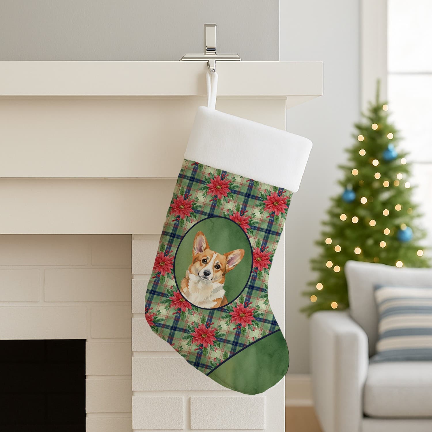 Corgi Christmas Poinsettas Christmas Stocking WDK8753CS 6