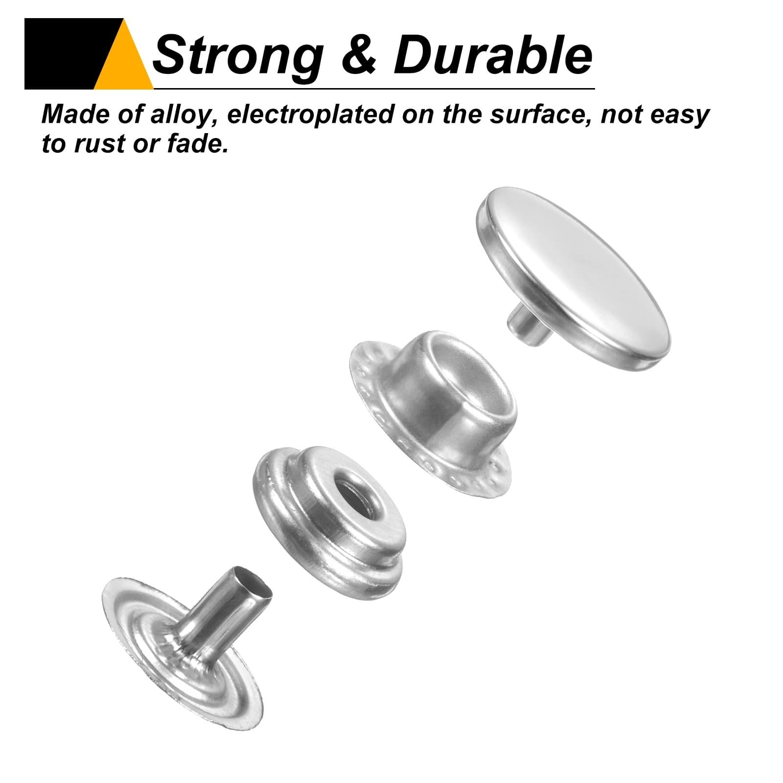 30Set Press-Stud Cap Button 15mm Metal Snap Fastener for Clothing, Silver 4