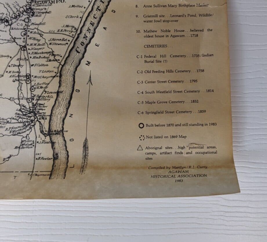Agawam Feeding Hills MA 1869 Map with Homeowners Names Shown reprint 1983 5