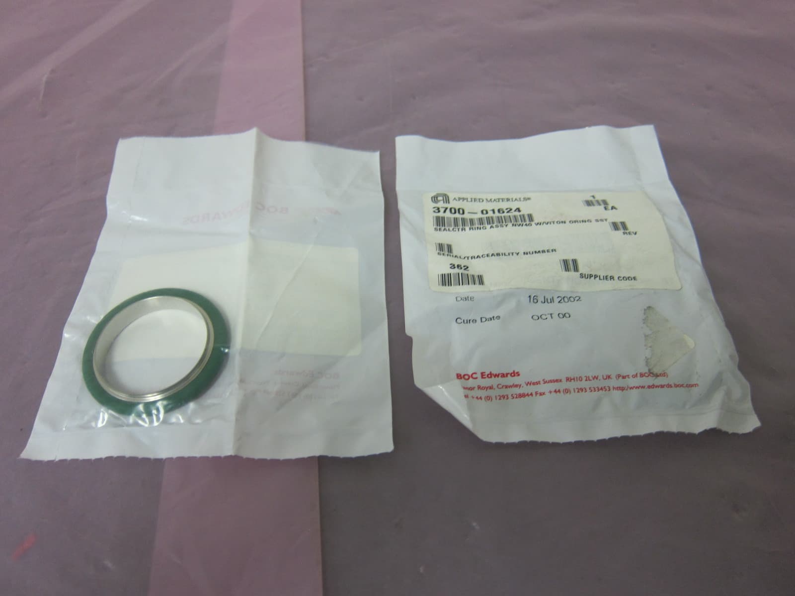 2 AMAT 3700-01624 Seal CTR, Ring Assembly, NW40, Oring SST 405895