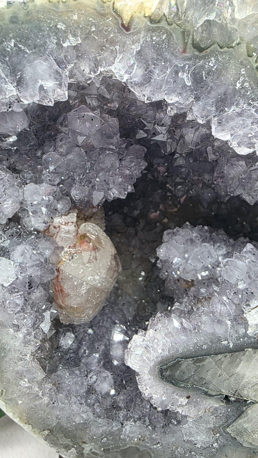 Amethyst with Calcite on Metal Stand, Uruguay Amethyst Cluster, Natural Crystal  6