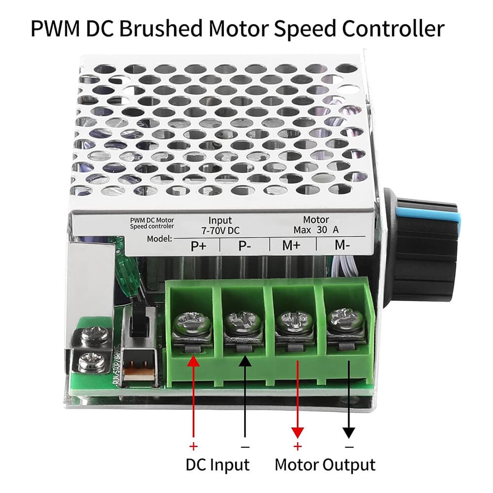 30A 7V-70V PWM DC Motor Speed Controller Switch For Power Wheels Green PCB +Fuse 3