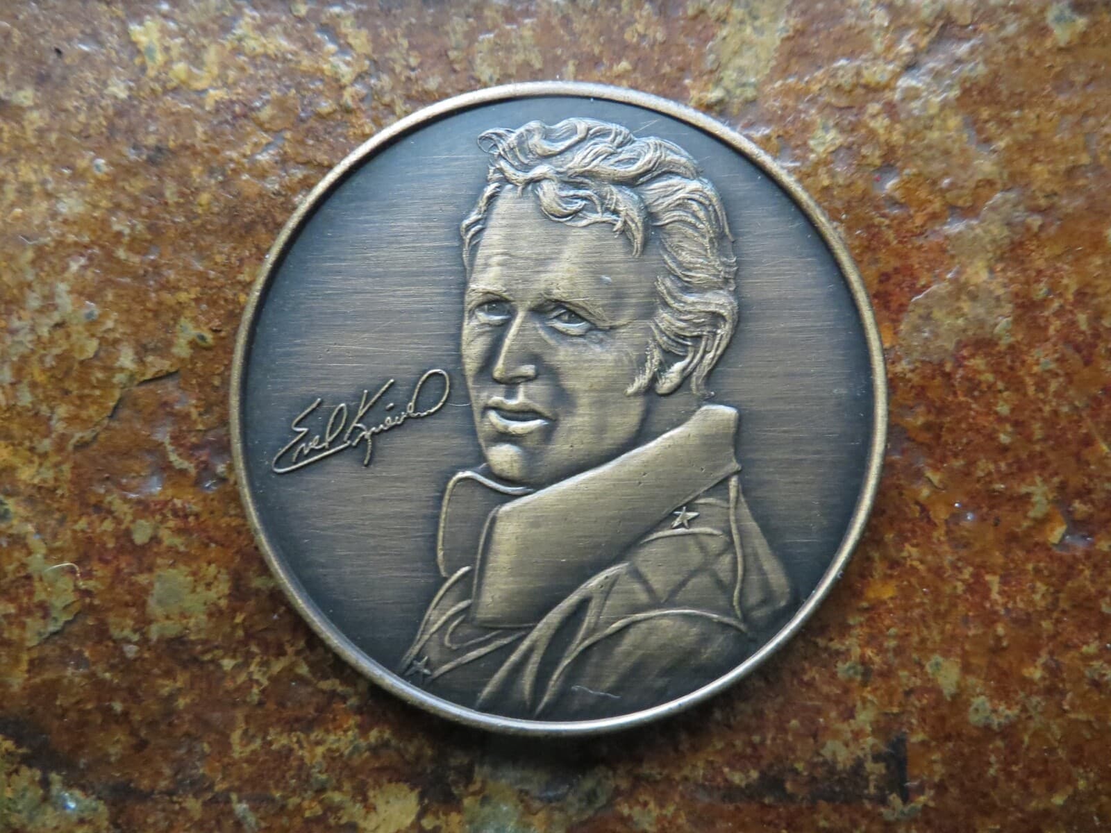 ONE EVEL KNIEVEL ORIGINAL '72 SOLID BRONZE COIN FROM SNAKE RIVER CANYON JUMP! 2