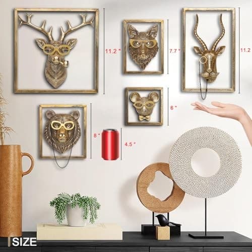  Animal Heads Wall Decor (5pcs, Includes Metal Frame) Resin Animals 5PCS 6