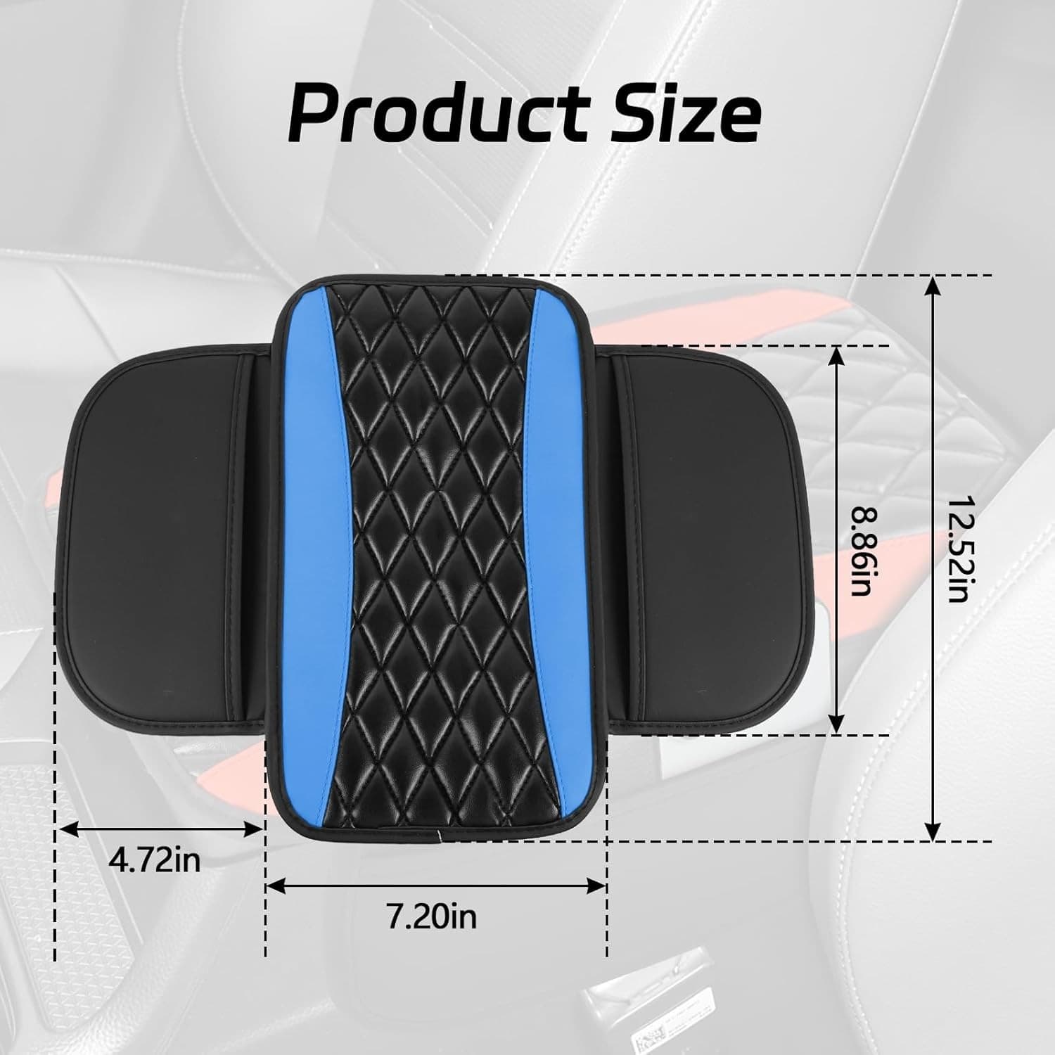 Center Console Cover, 12.4"×8.1" Leather Arm Rest Cover for Car, Auto Blue 2