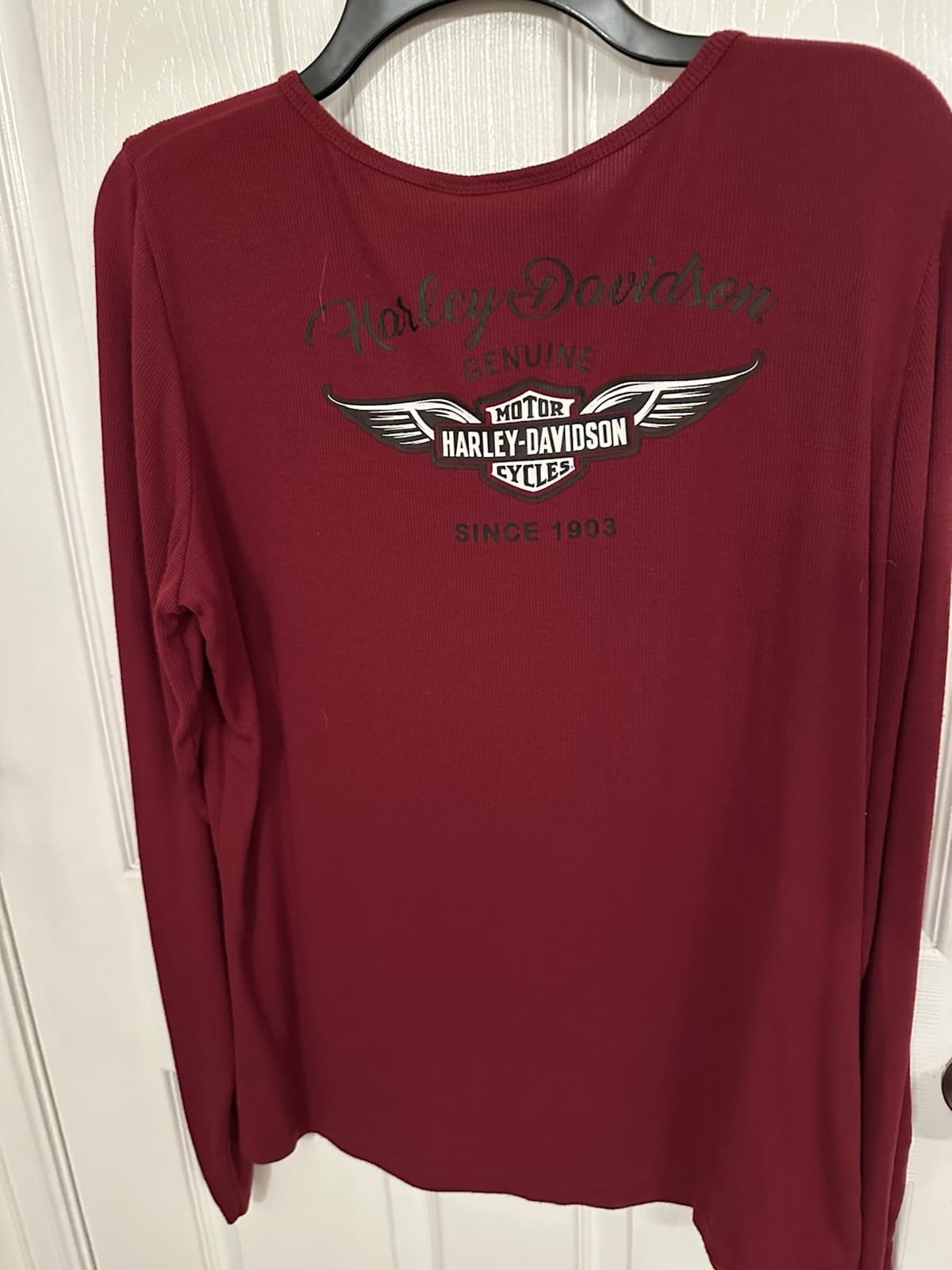 Harley Davidson Women's V Neck LS Red Henley Top,  Size XL 3