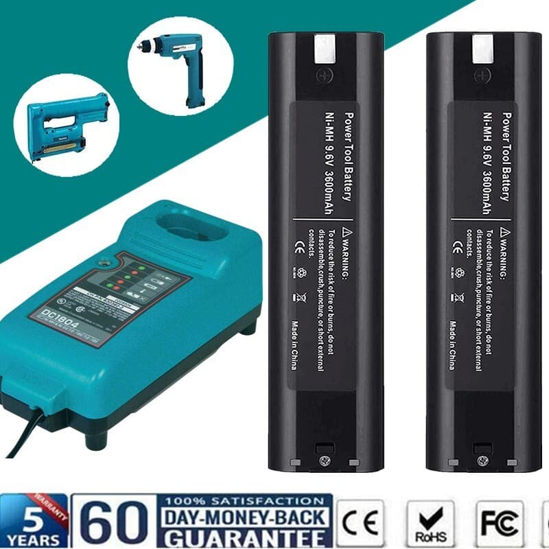 2 Pack For MAKITA 9000 Battery / Charger 9.6Volt Ni-MH 9001 9033 6095D 193890-9