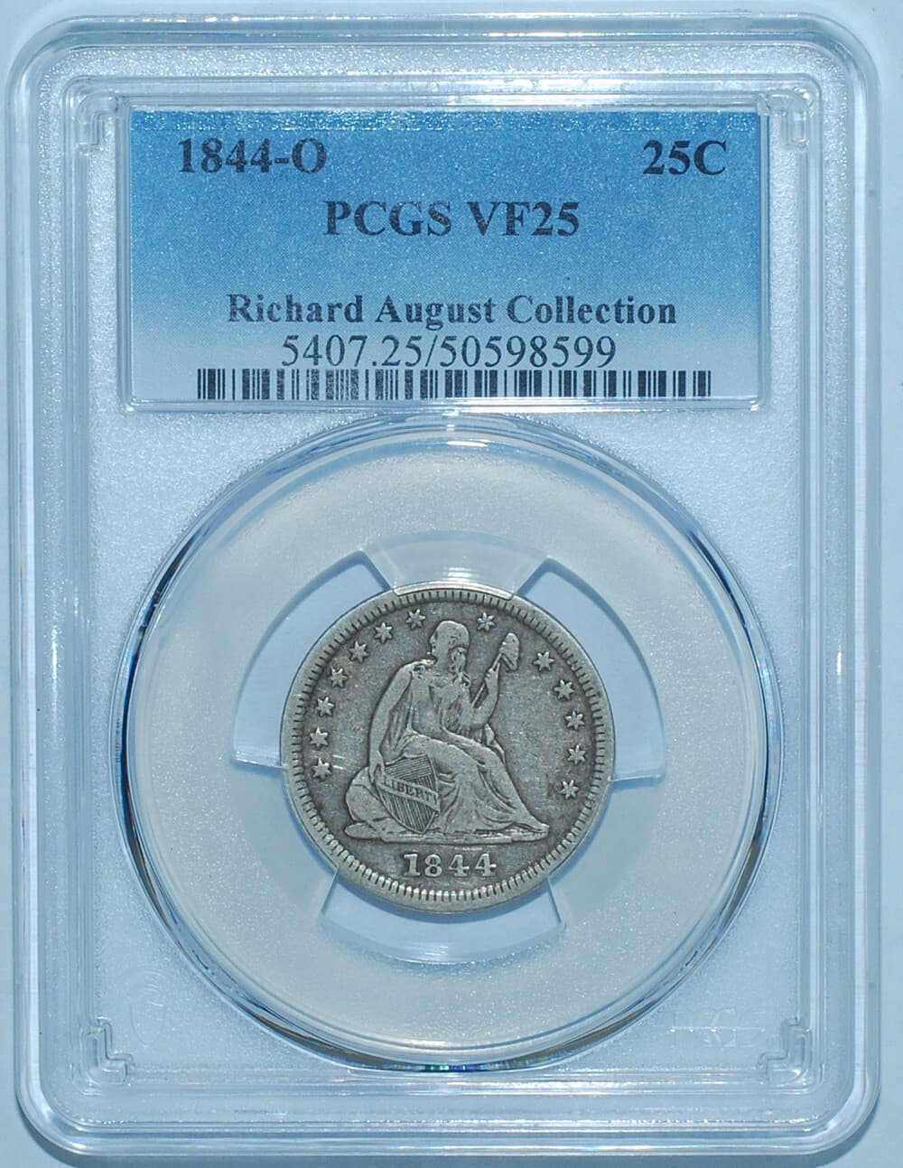 1844 O PCGS VF25 Seated Liberty Quarter 2