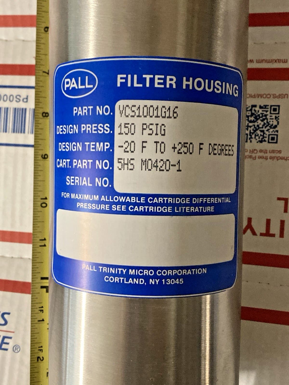 Pall Filter Housing, Stainless Steel IDL series #VCS1001G16, New old stock 2