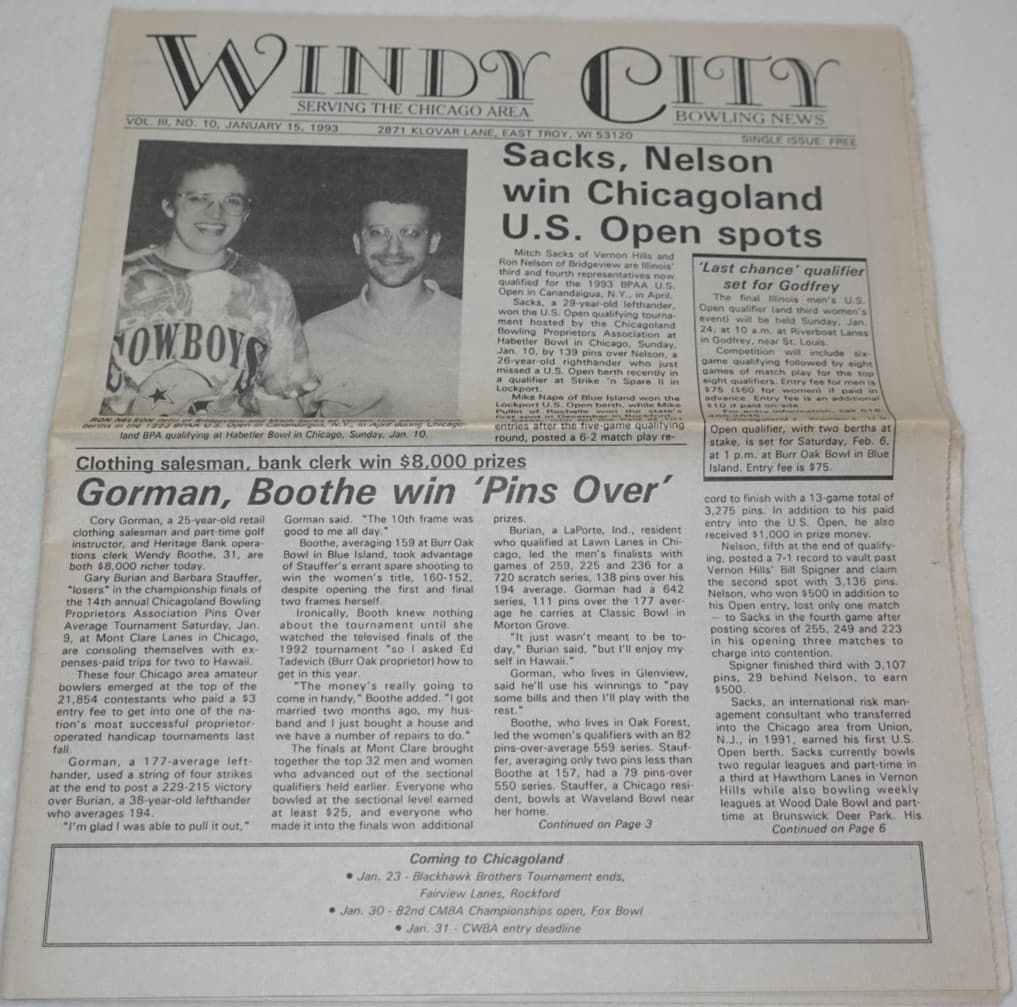1993 Windy City Bowling News Chicago Area Original Newspaper
