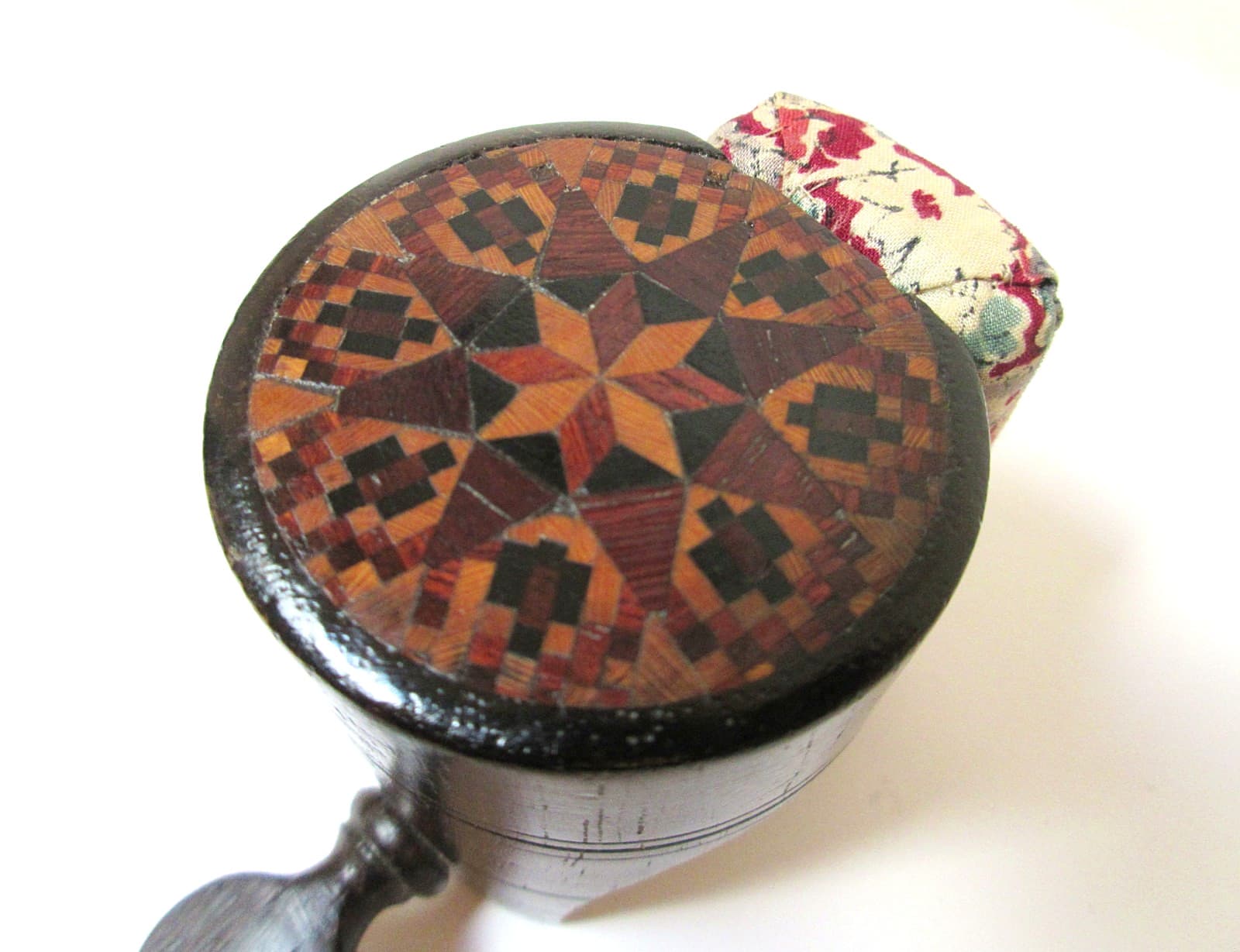 Antique Rosewood Sewing Clamp and Pin Cushion Stickware Decoration 2