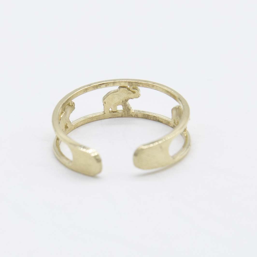 Adjustable Multiple Elephants Design Toe Ring Solid Real 10K Yellow Gold 3
