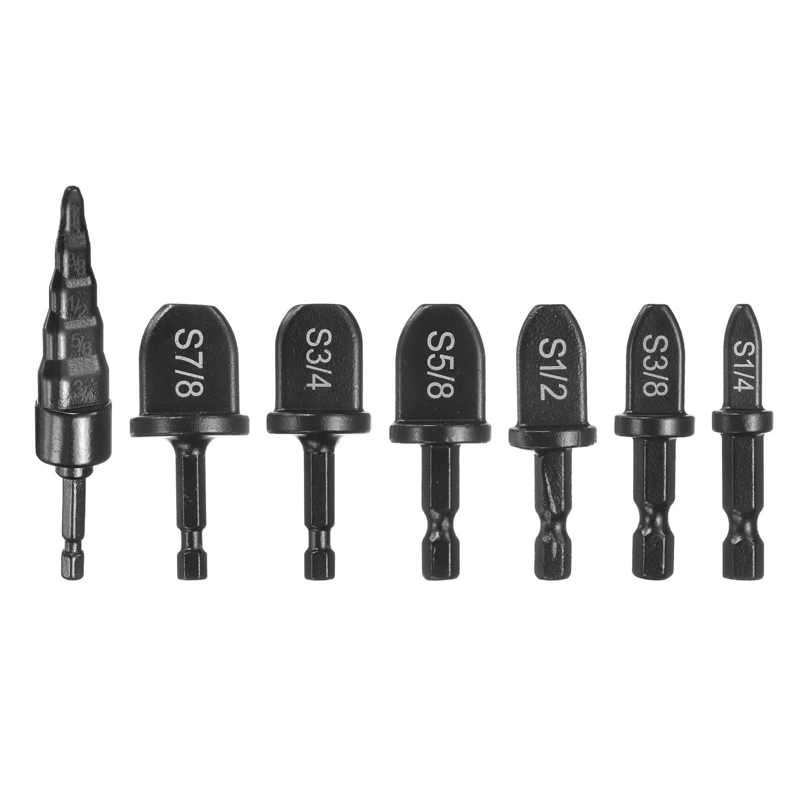 Swaging Tool Drill Bit Set 1/4" 3/8" 1/2" 5/8" 3/4" 7/8" w 5 in 1 Flaring Tool