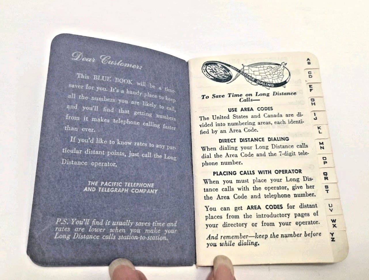 Vintage Blue Book of Telephone Numbers -Pacific Telephone & Telegraph -Mini- NEW 5