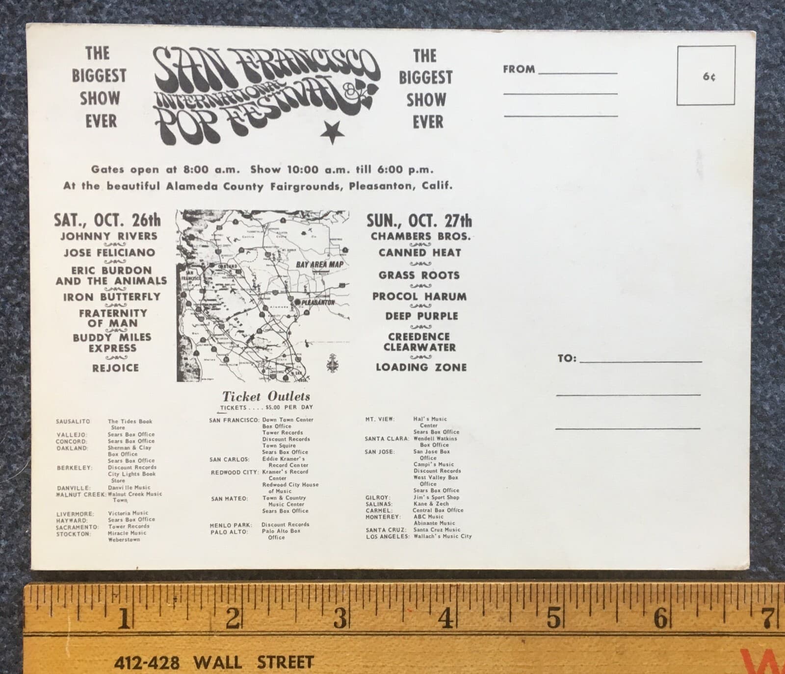1968 SF Pop Festival Postcard Iron Butterfly Canned Heat CCR Deep Purple 2