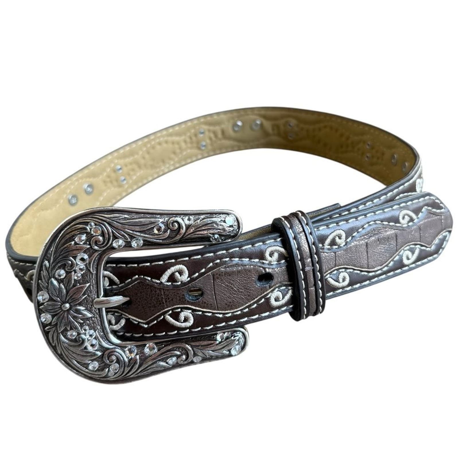 Ariat size 22 belt girls kids western bedazzled brown Cross