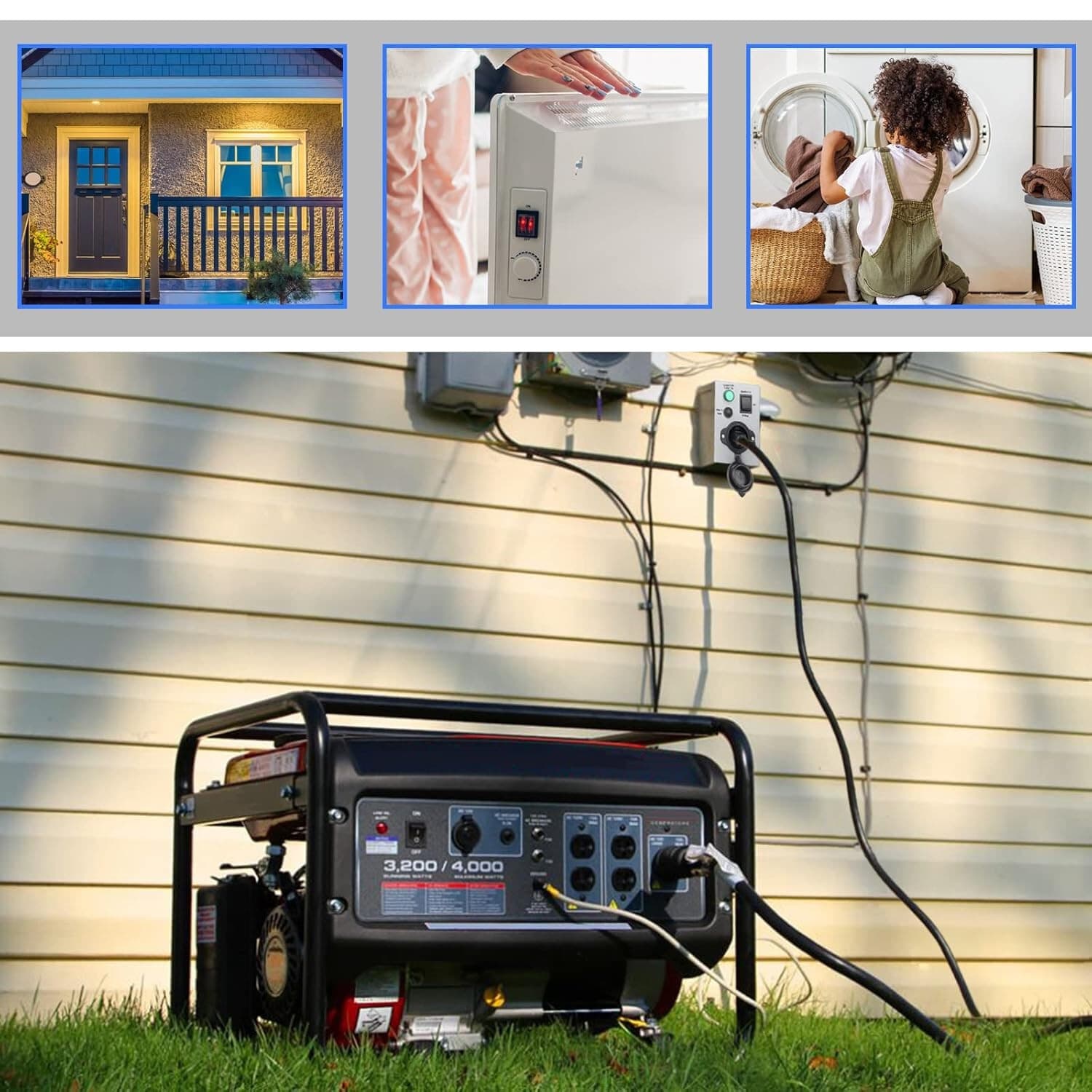 Generator Manual Transfer Switch 15Amp 125V Power Inlet Box Circuit Breaker ETL 6