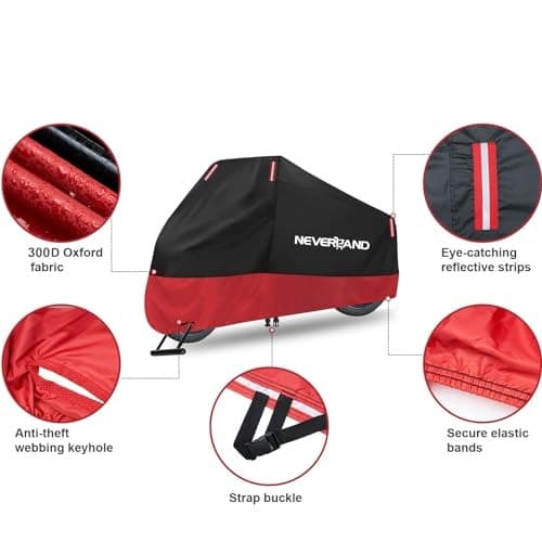  Motorcycle Cover Waterproof Outdoor, 300D Motorcycle Cover Heavy L(Up to 86") 4