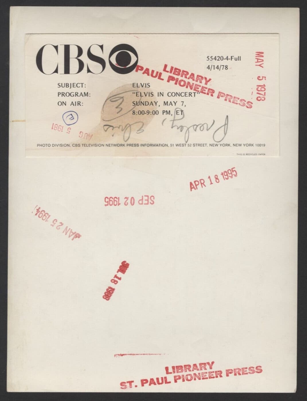 ELVIS PRESLEY 1977 Elvis in Concert Original 7 x 9 News Photo by CBS - THE KING 2