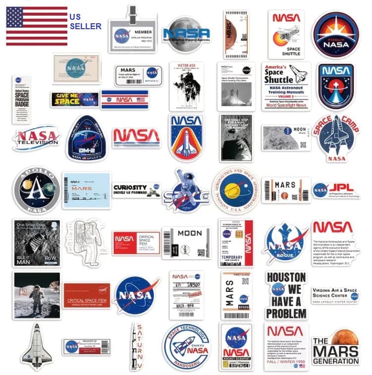 24 NASA Mission Vinyl Decals Shuttle Apollo Mars & MORE! Fun Space Sticker Swag!