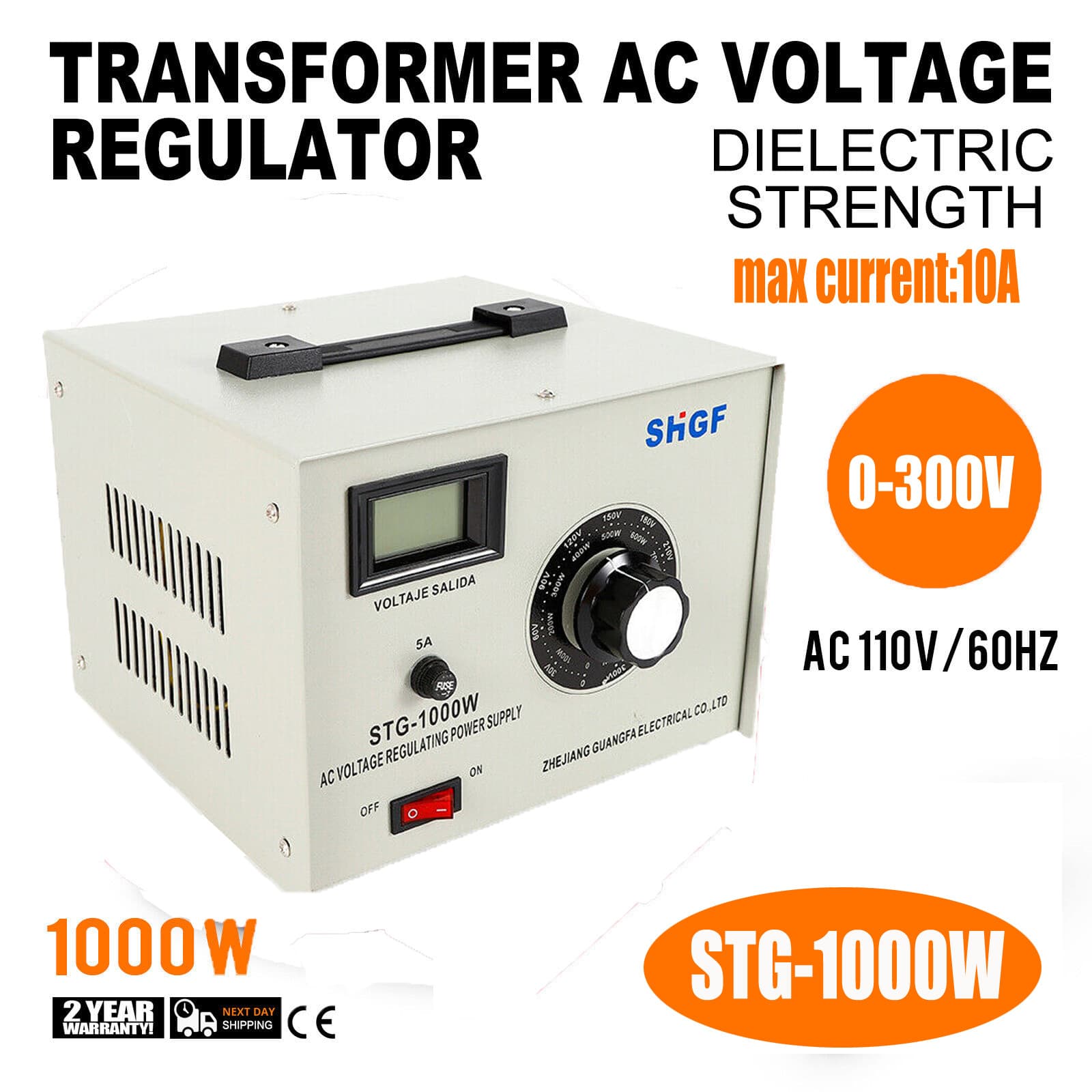 Variac Auto Transformer AC Variable Voltage Regulator Metered 1000W 0-300V USA