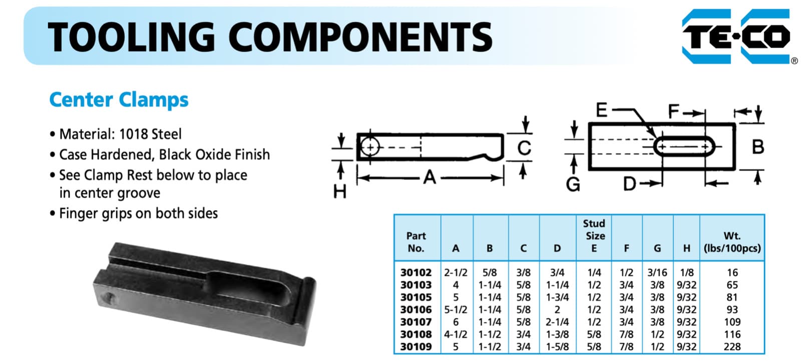 TE-CO 30103 Center Clamps Strap Radius Hold Down Fixture Set Up Milling Machine 2