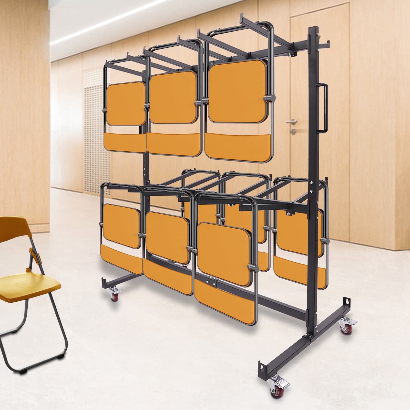 Folding Chair Rack Folding Table and Chair Cart Chair Rack with 4 Casters 4