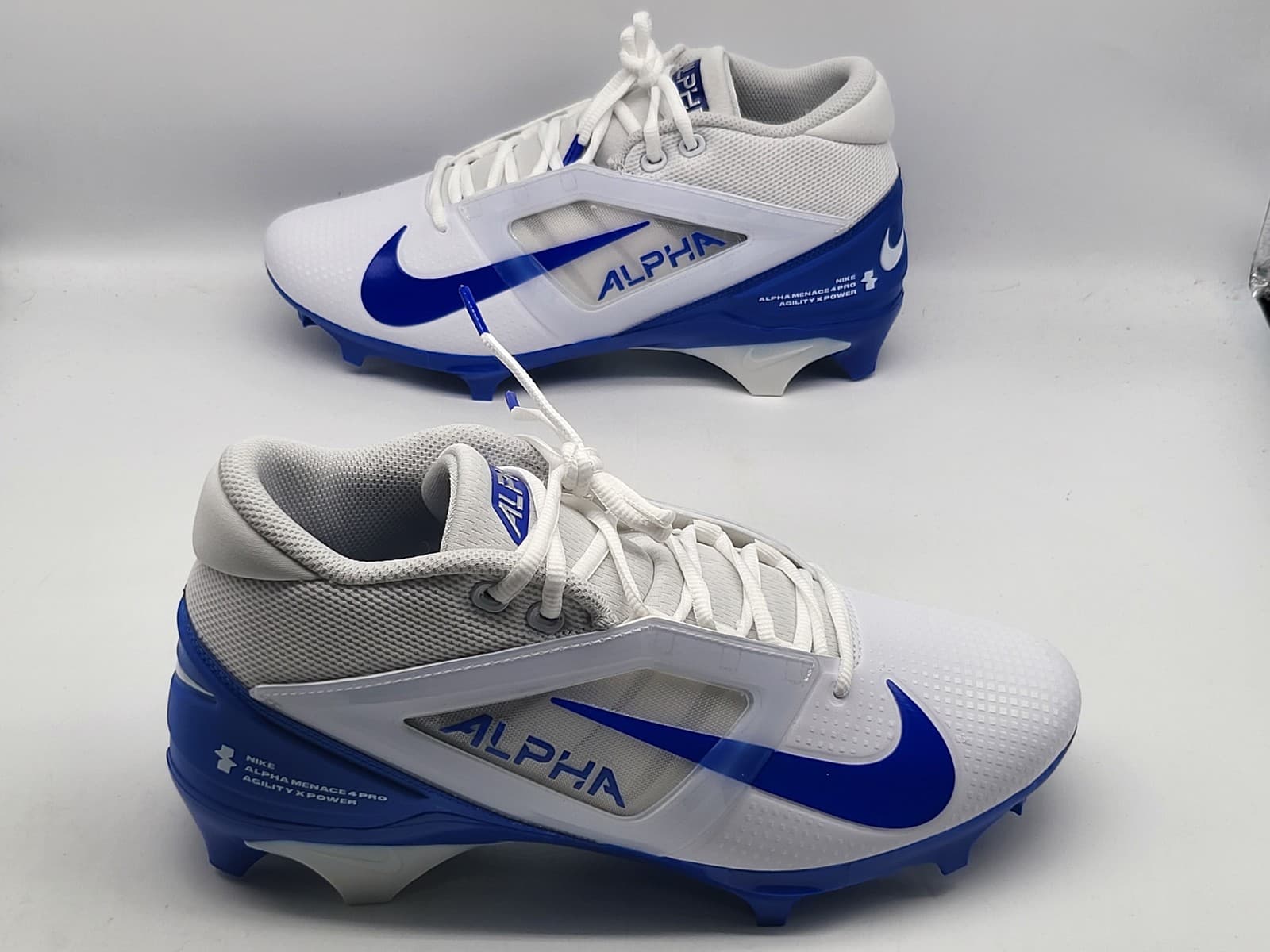 Nike Alpha Menace 4 Pro Football Shoes Mens Size 9 White Blue Cleats FD7037-103 4