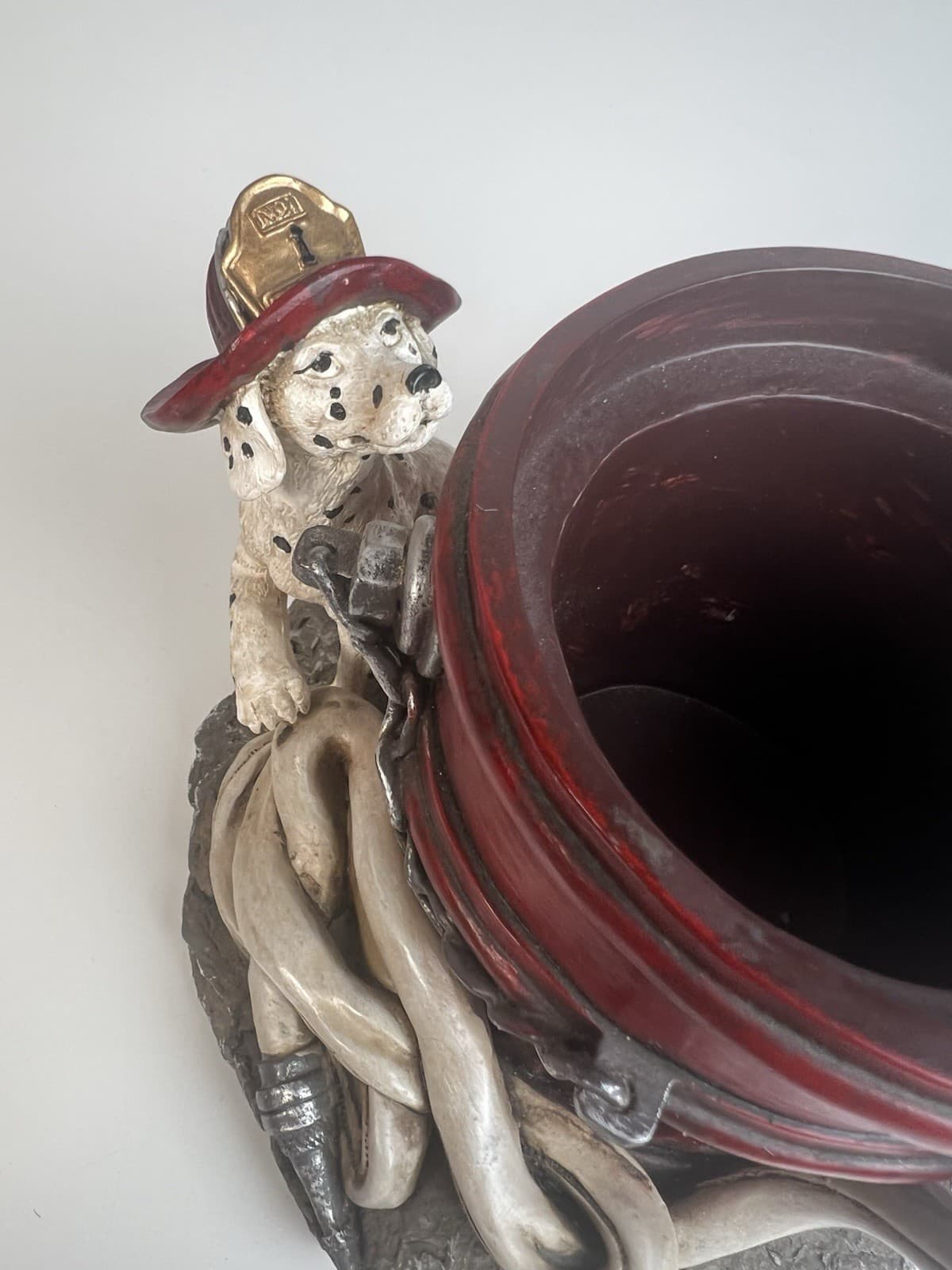Fireman Firefighter Dalmation Firehydrant Décor Large Candle Holder 4" Resin 3
