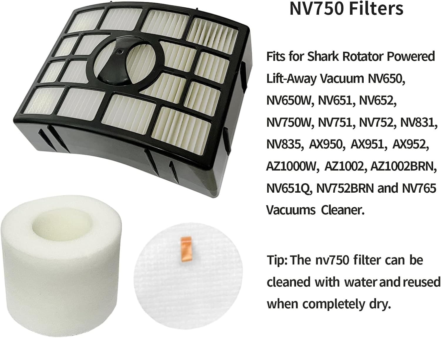 NV750 NV752 Filters Fits for Shark Rotator Powered Lift Away Vacuum NV650 3
