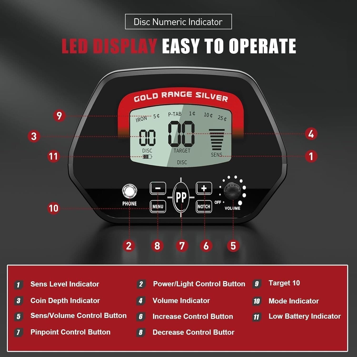 Metal Detector Adults  Waterproof  10" Inch Search Detecting Gold Coin Treasure 6