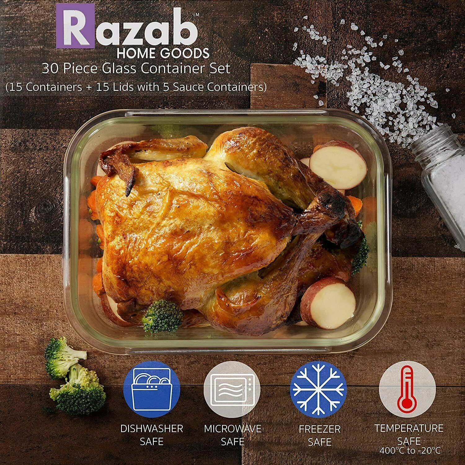 Razab Set of 35 PC Glass and Plastic Food Storage Containers with Airtight Lids 3