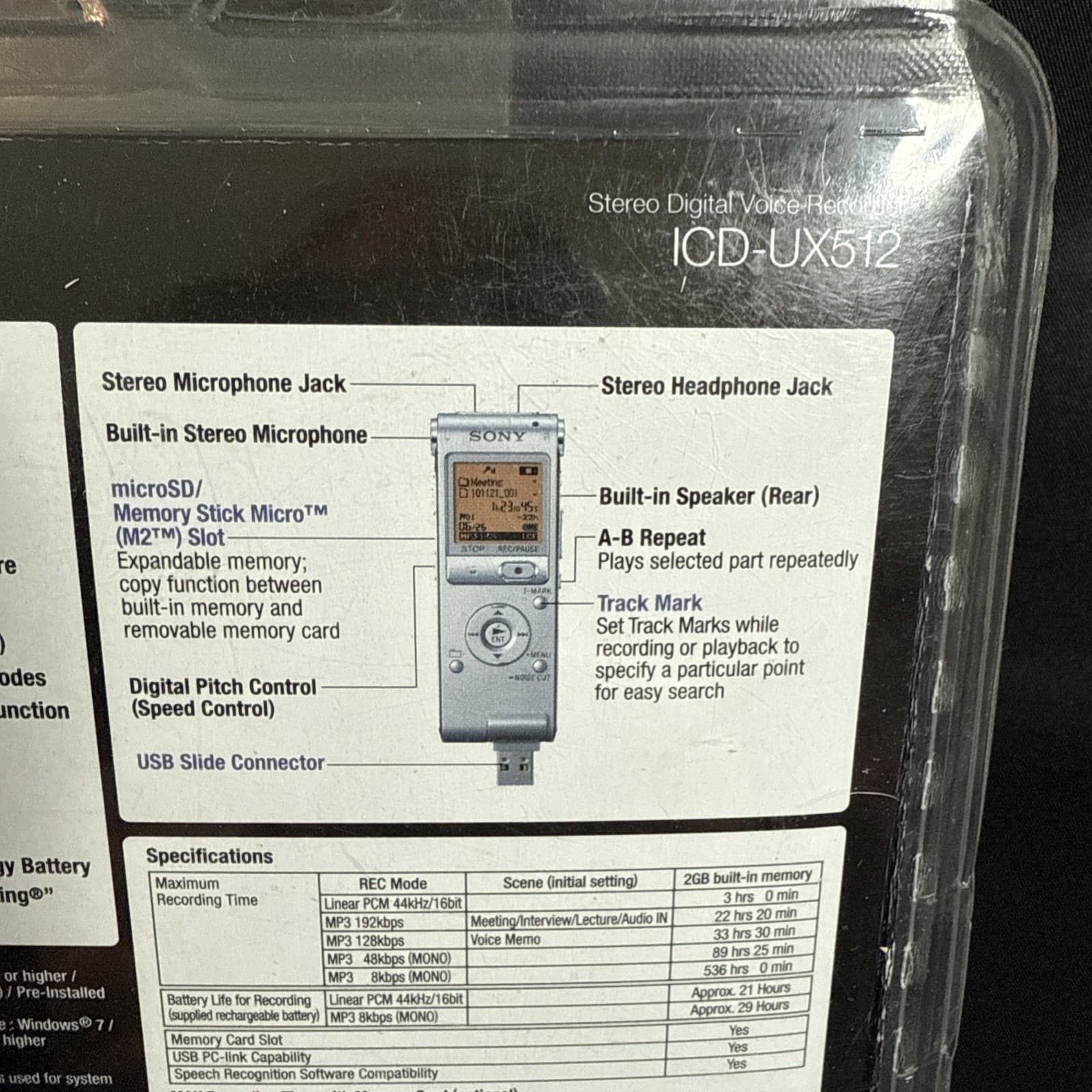 Sony ICD-UX512 Stereo Portable Digital Voice Recorder Sealed 5