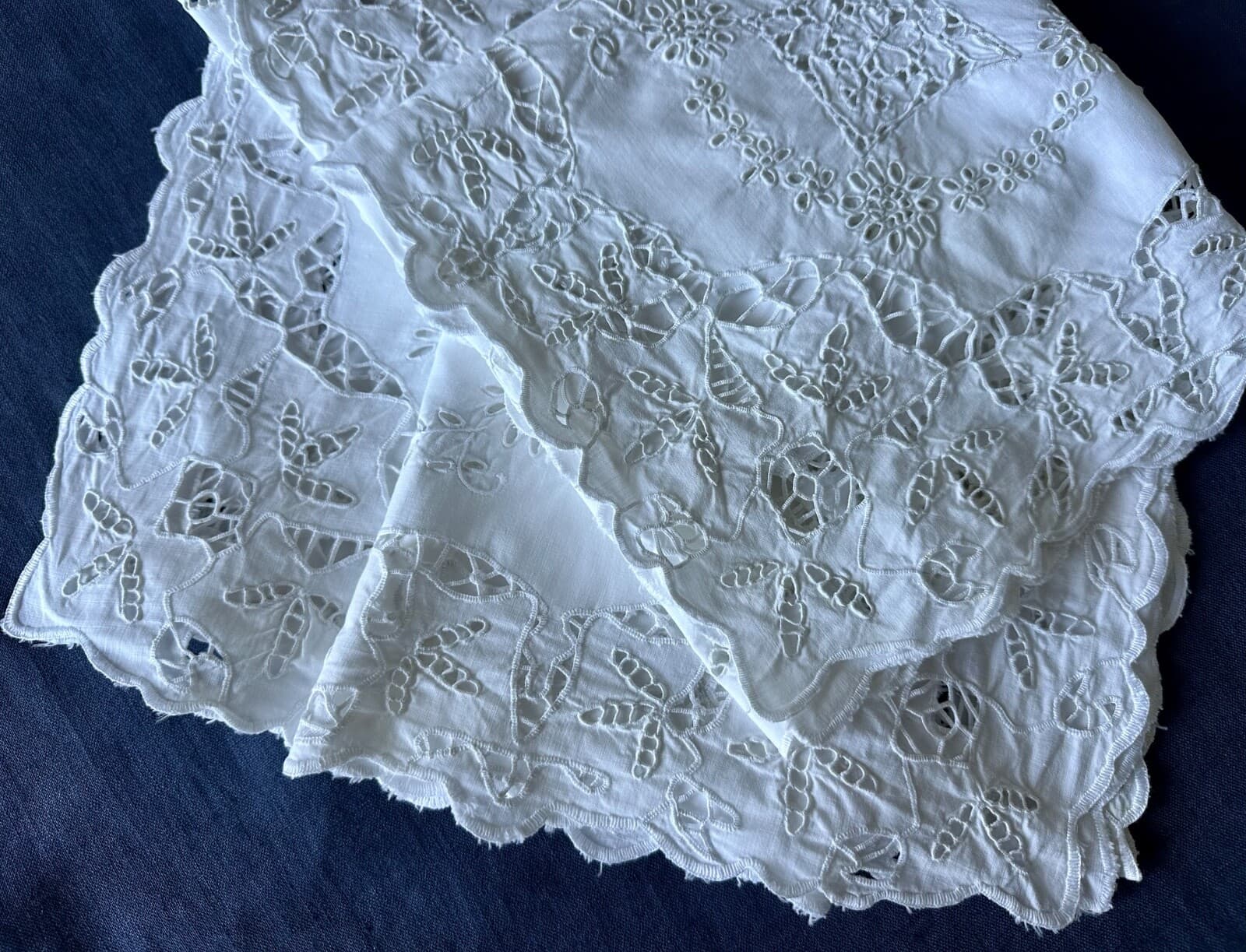 Antique Pillow Shams LARGE PAIR Handmade Richlieu Cutwork Embroidery 2