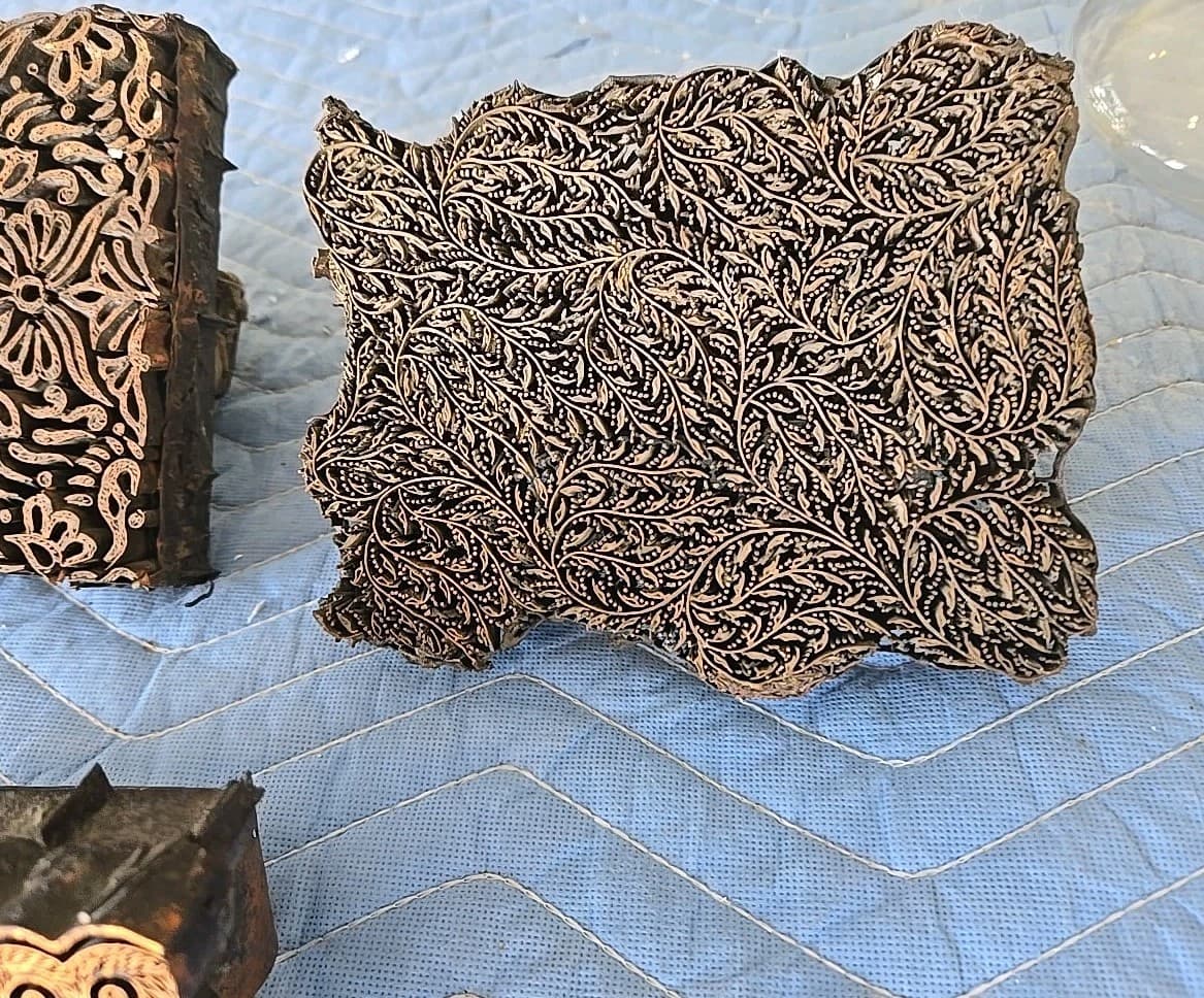 Vintage Batik Stamp Copper Tjap Chop Fabric Hand Printing Handled Block Set of 3 4