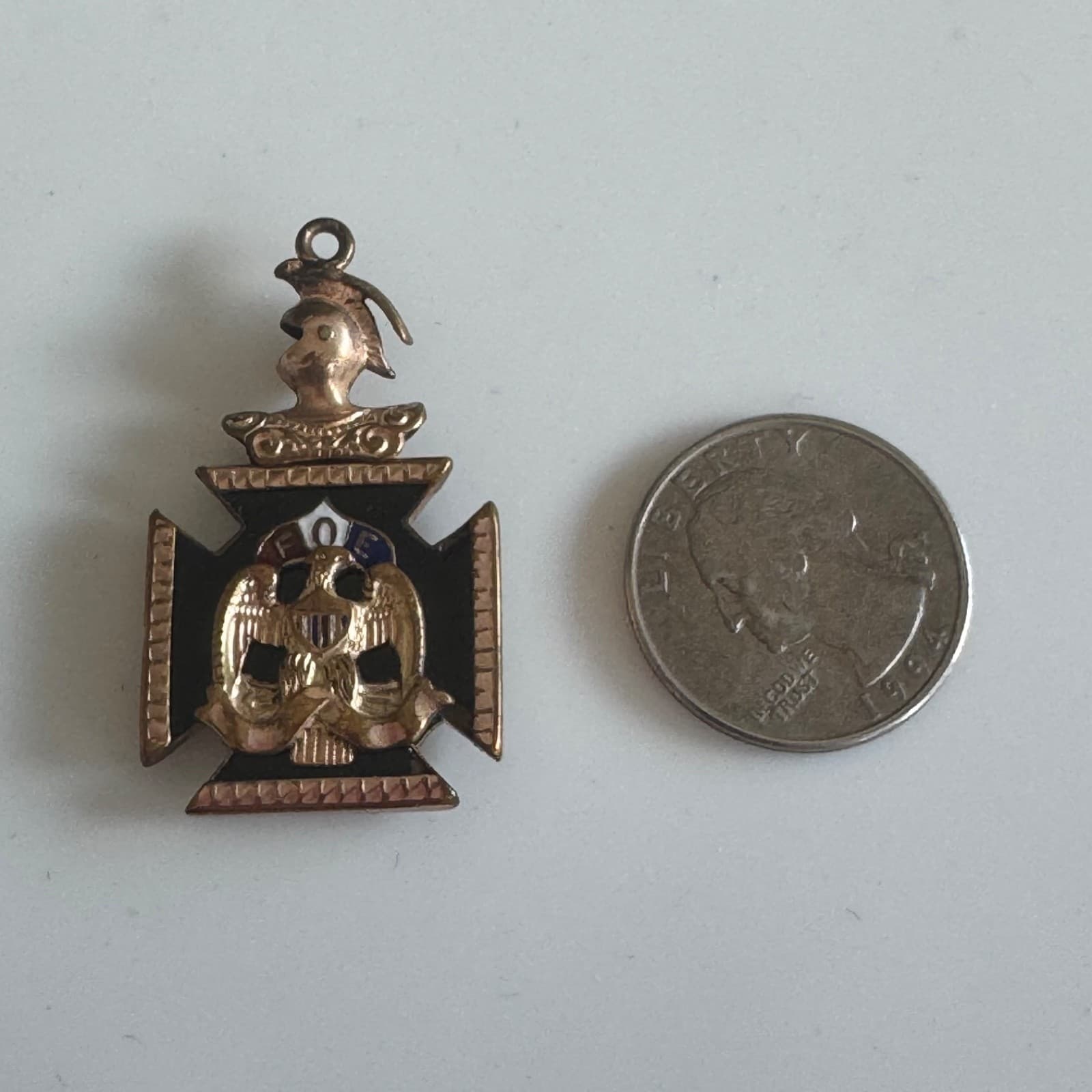 Vintage FOE Fraternal Order Of Eagles Emblem Fob Gold Filled 3