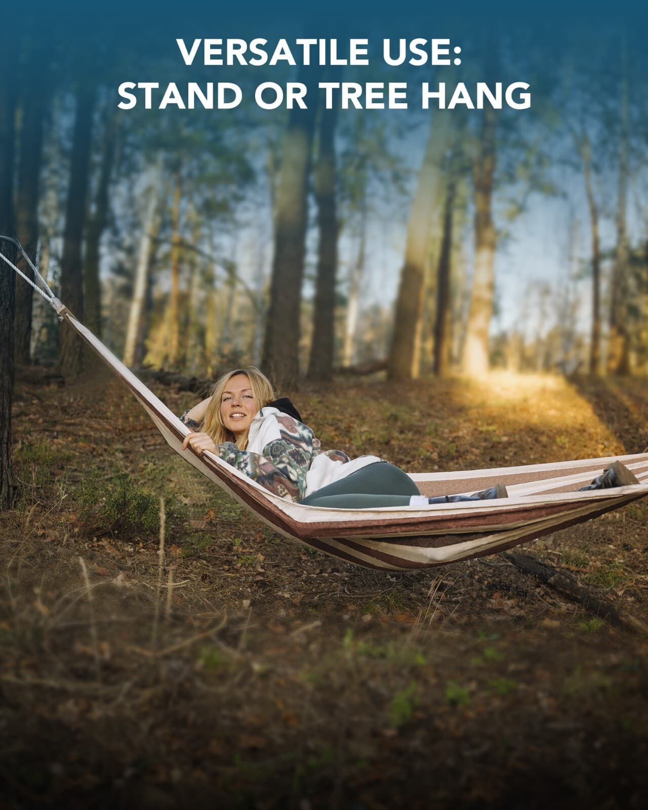 Hammock with Stand for 2 Person 600LB Heavy Duty Steel Frame Portable Cotton 6
